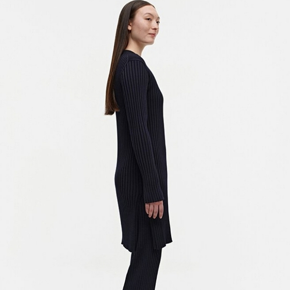 Marimekko Raidakas Knitted Ribbed Tunic Dress Navy XS